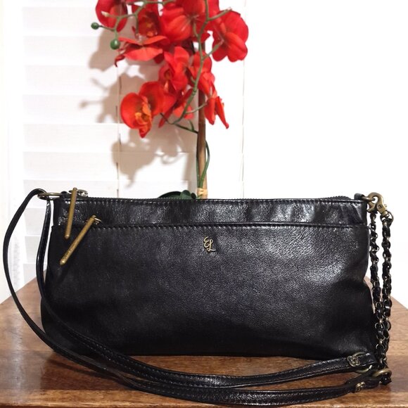 Black Leather Elliott Lucca Double Strap Minimalist  Rectangle Shoulder Bag - Picture 12 of 12